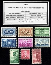 1955 Complete Year Set of Mint Vintage Commemorative U.S. Postage Stamps MNH