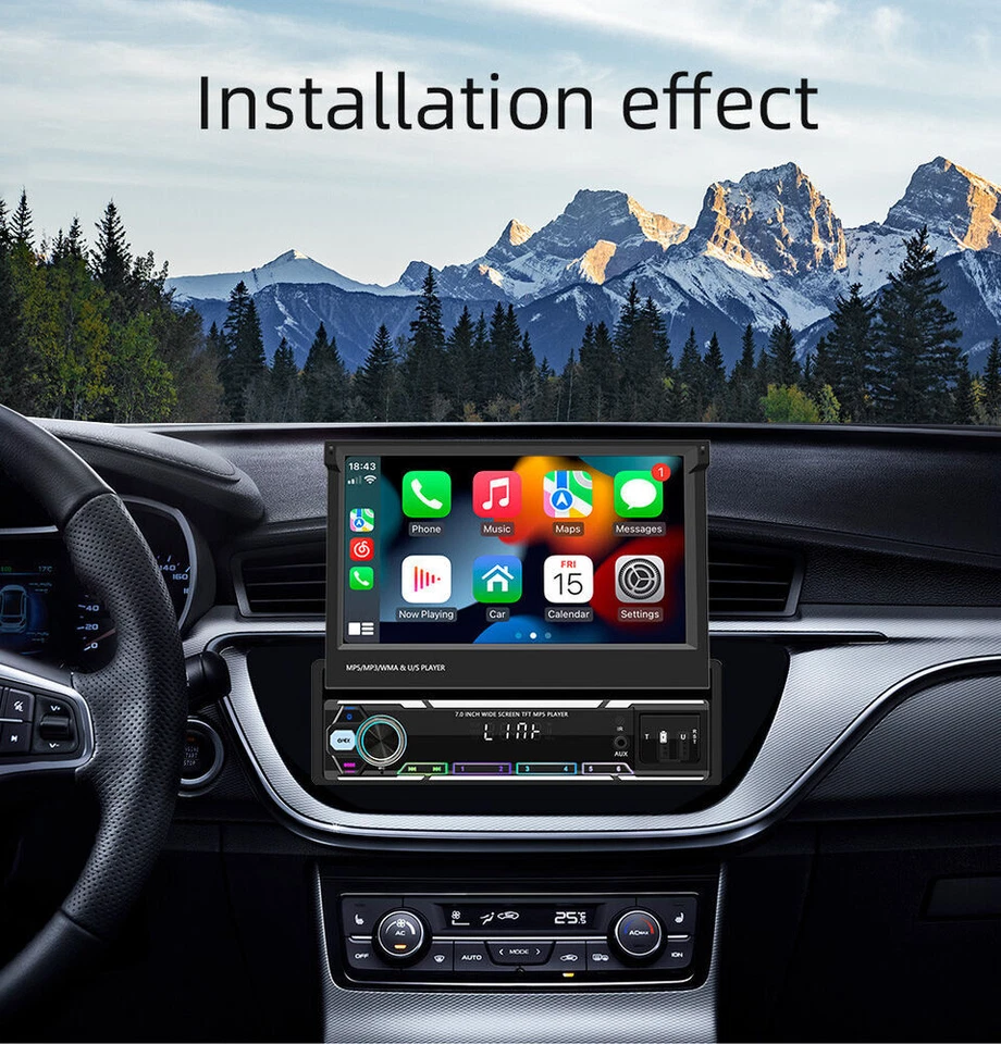 Radio estéreo para automóvil 1Din para Apple CarPlay espejo enlace reproductor de MP5 cámara Bluetooth Foto 3 de 4