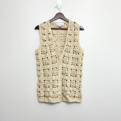 VTG Style New York Granny Squares Knit Vest Size Small Women's Sweater Afghan