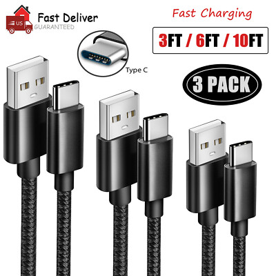 Braided USB C Type-C Fast Charging Data SYNC Charger Cable Cord 1/3/6/10FT LONG Braided USB C Type-C Fast Charging Data SYNC Charger Cable Cord 1/3/6/10FT LONG