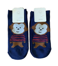 Unisex Cotton Blend Navy Monkey Print Ankle Socks Size 5 - 7 Lot of 2