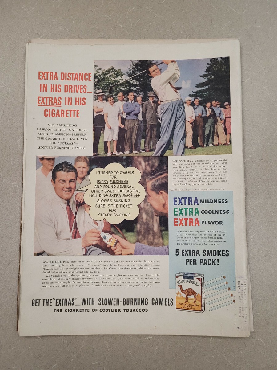 does lawson sell cigarettes VTG 1940 Orig Cigarette Magazine Ad Camel Extra Distance In Golf Drive  Lawson