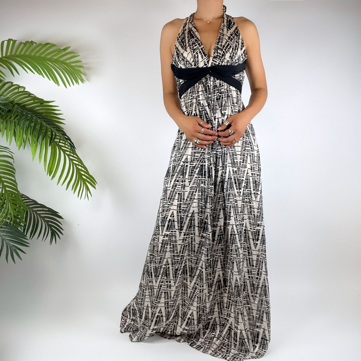 Vintage Y2K Black & White Silk Bohemian Fairy Formal Maxi Halter Dress /  Sz: 2 | eBay