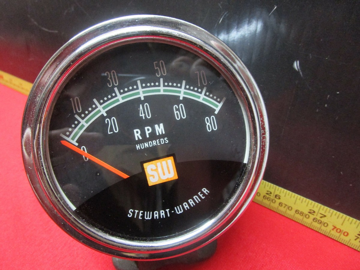 VINTAGE STEWART WARNER TACH WITH BRACKET GREENLINE GASSER