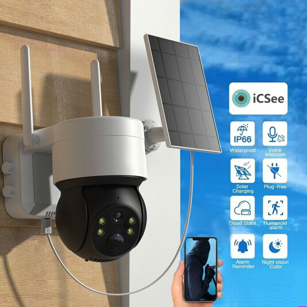 Wireless Solar Powered WiFi Camera Outdoor 3MP 2K PTZ Home Security Camera  CCTV