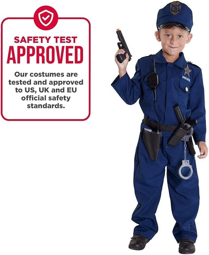 Boys Blue Police Officer Costume + Toys Kids Policeman Cop Uniform Halloween - Image 4 of 4