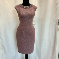 Eliza J Party Cocktail Dress Glitter Stretch Sheath Mauve Womens Size 2 NWT
