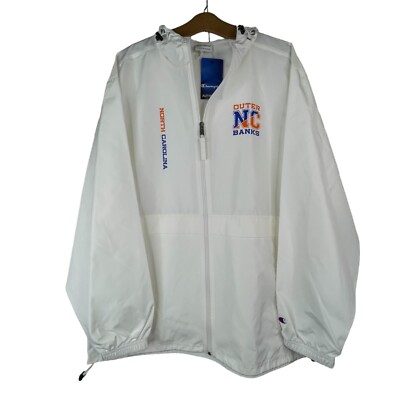 Champion Packable Windbreaker Jacket Outer Banks North Carolina White Large  NEW