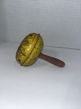 Vintage Tin Noise Maker Rattle with Wood Handle Clown Theme Kirchhof Newark NJ