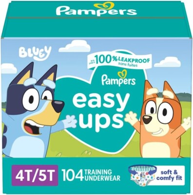 Pampers Training Pants Easy Ups Boys & Girls Bluey  Size 4T-5T, 104 Count