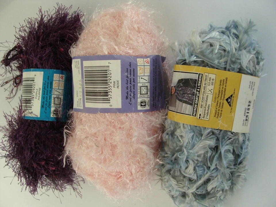 Lote de 3 madejas pequeñas parciales de hilo de moda gris rosa púrpura, marcas mixtas Foto 4 de 4