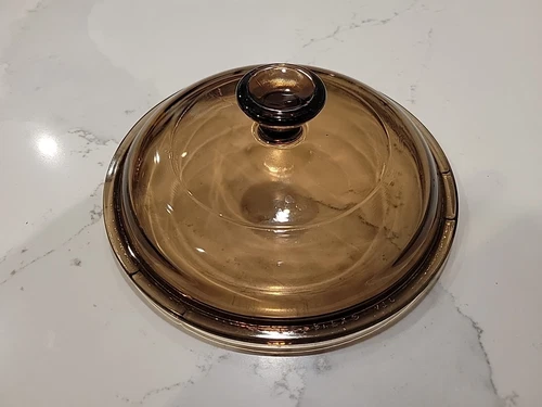 VTG PYREX Vision V-1-C Round Amber Borosilicate Glass Lid Fits 1L Saucepan VGC