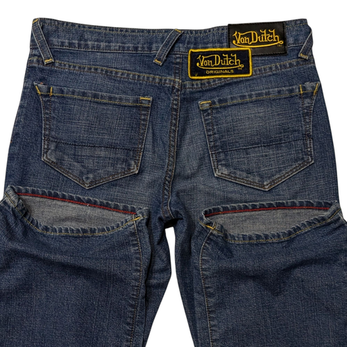 Vintage Von Dutch Low Rise Jeans Womens Size 27 Bootcut Denim Yellow Logo Patch - Picture 8 of 12