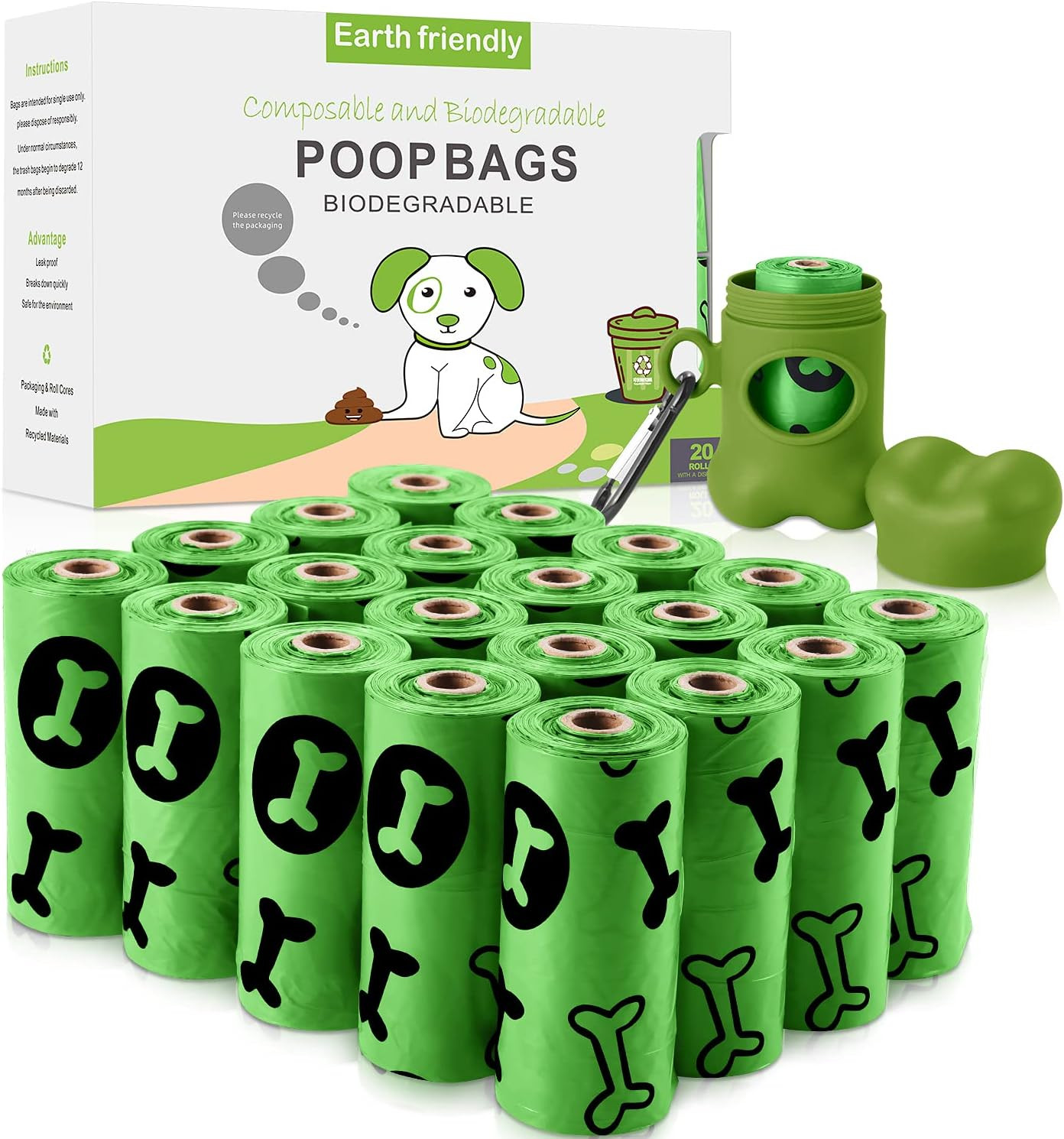 ® Poo Bags with Dispenser for Dog Waste, 300 Dog Poop Bags, Super Strong 100% Le