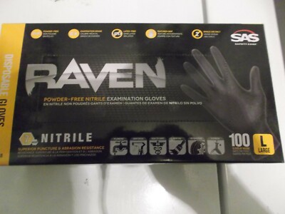 Raven 66518 Nitrile Disposable Gloves Large 100 Pieces Powder