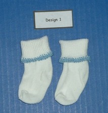 Unisex All Seasons Hand Crocheted White Cuff Socks Optional Buttons Accents 0-6