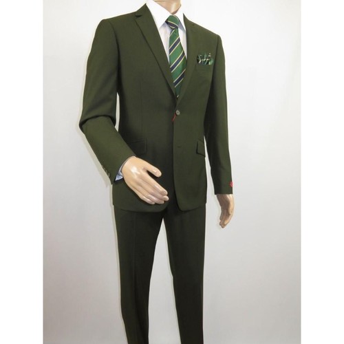 Hombres RENOIR Traje Separates Sólido 2 Botones Negocios Formal Calce Ajustado 201-10 Oliva - Imagen 3 de 39