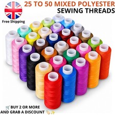 Upto 50x 1000 Yards Mixed Assorted Polyester Sewing Threads Colourful Spools Kit