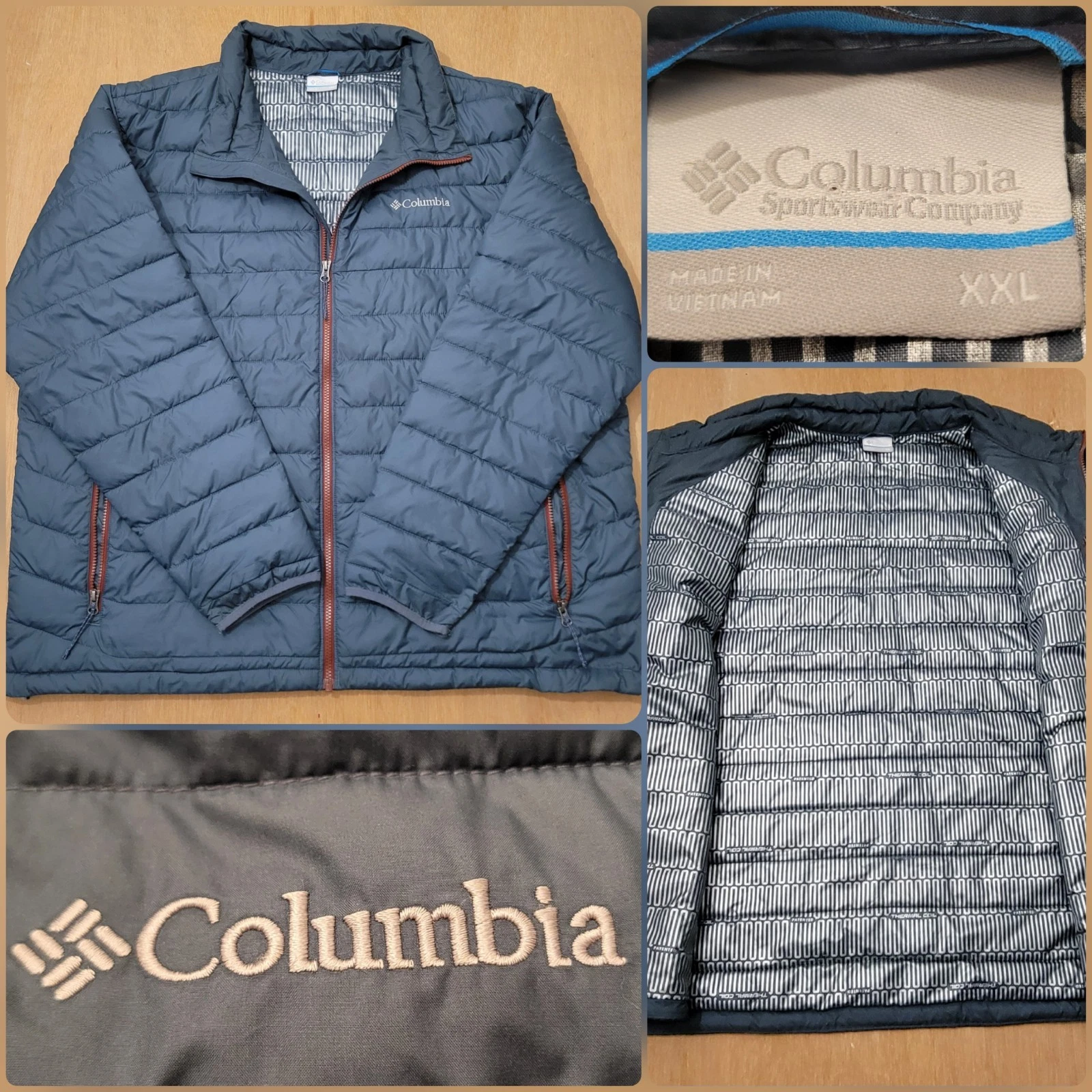 Columbia Mens XXL Bayou Bluff Puffer Jacket Full Zip Teal Thermal Coil *Stain*