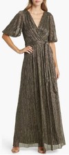 New Eliza J Womens 16W Gold Metallic Maxi Dress Cocktail Formal Gown NWT $248