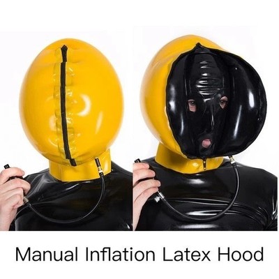 Doppellagige Latex Haube Aufblasbares Gummi Maske Clubwear Fetisch Kopfbedeckung