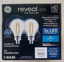 2 Pack New GE Lighting Reveal HD 60W LED Light Bulbs, A15 Frosted