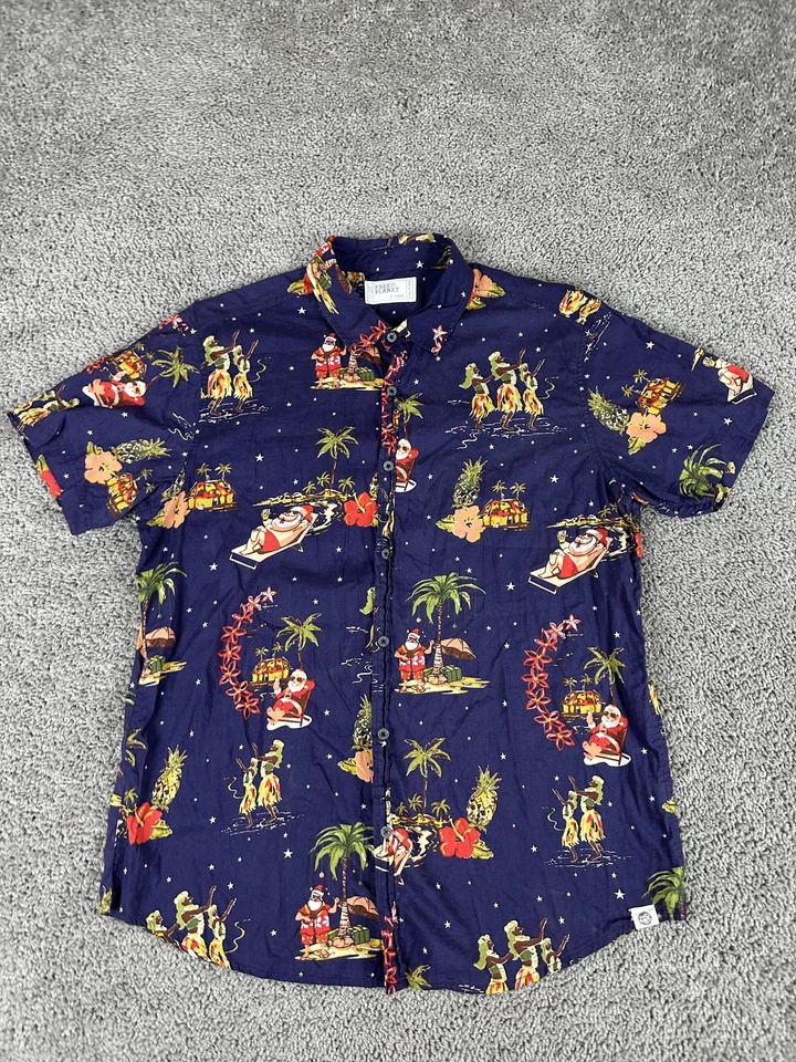 Camisa Free Planet Para Hombre XL Azul Marino Hawaiano Santa Navidad Manga Corta Abotonada Foto 2 de 4