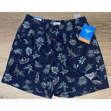 Mens Swim Trunks Shorts S Pull On 6" Blue Tropical Alligators Flamingos Lined