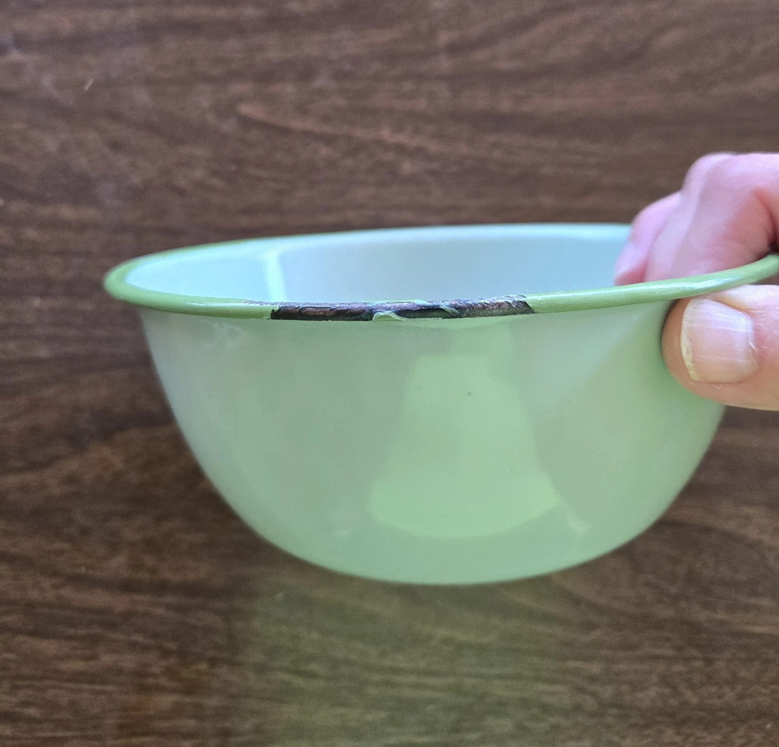 Vintage Green Enamelware Nesting Bowls Medium Saucepan And Small Bowl