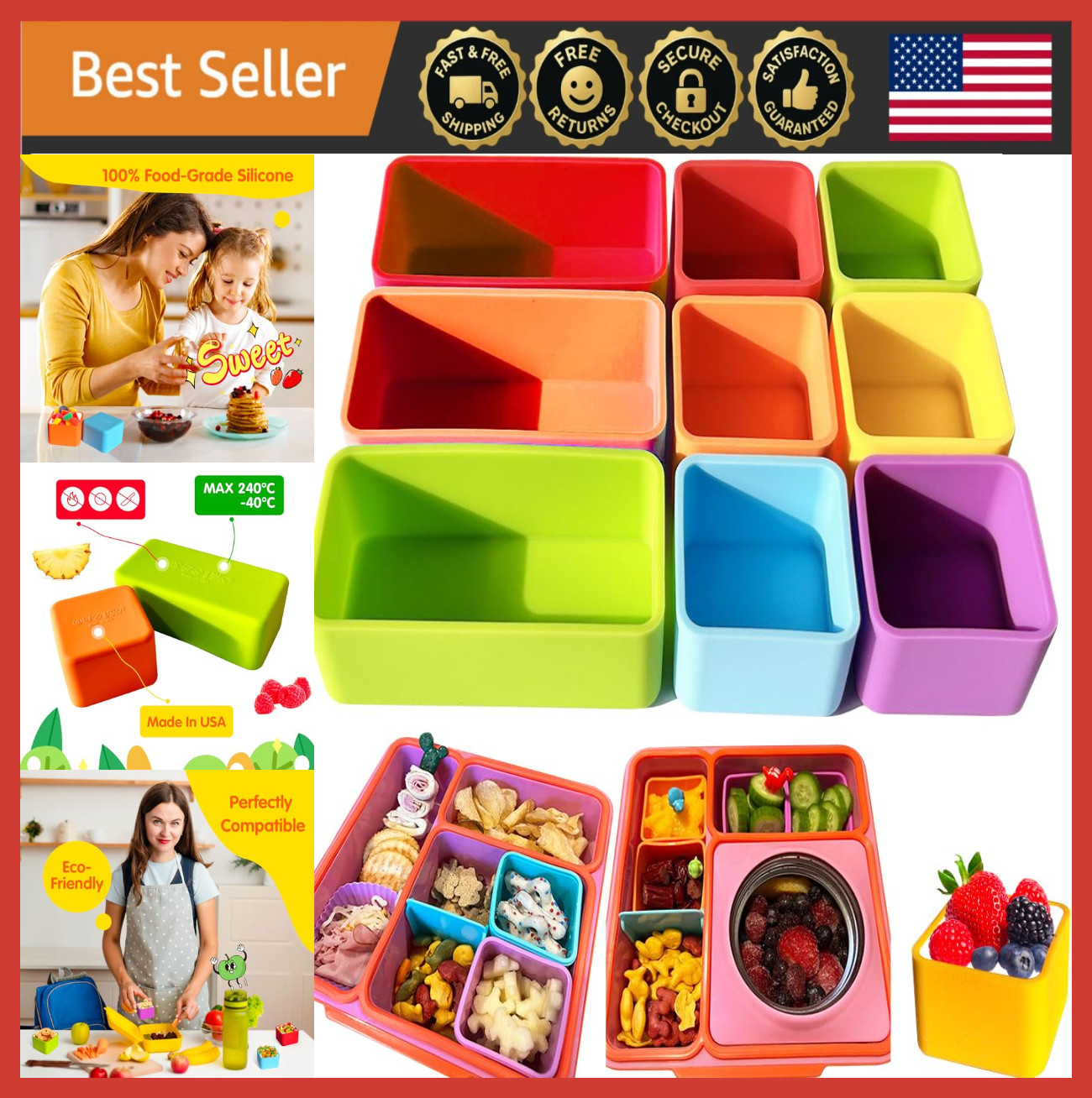 Dividers Reusable Bpa-free Dishwasher Safe Bento Accessories