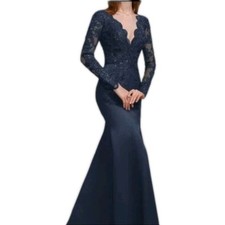 Formal Gown By JJ House Navy Blue Maxi Dress Size 16 NWT