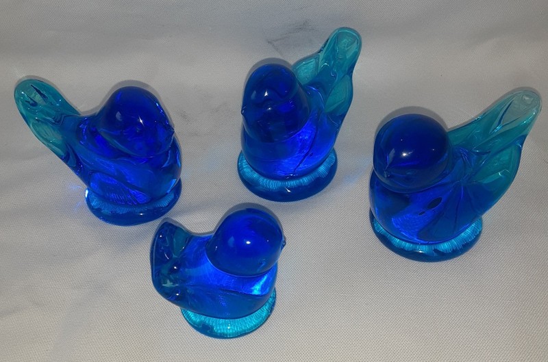 Bluebird of Happiness Art Glass Leo Ward  Signed 1994 Set Of 4 One Signed
