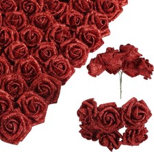 60pcs Mini Red Glitter Foam Roses for Crafts and Decorations