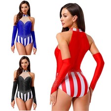 Women Bodysuit Shiny Jumpsuit Gymnastic Dancewear Party Leotard Festival Music