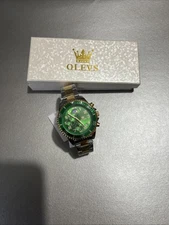 OLEVS 2870 Luxury Sports Chronograph Analog Watch Gold/Silver/Green Quartz