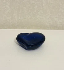 Authentic Elsa Peretti Tiffany Cobalt Crystal Heart Trinket Box Signed
