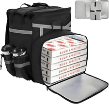 Food Delivery Backpack, Expandable Insulated Pizza Bag with 4 Cup Holders, Large