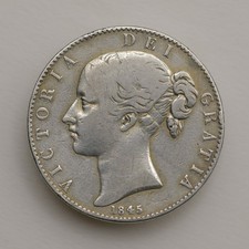 1845 Crown – Victoria – Young Head – Silver – Historic Coin -Circulated- ID: 183