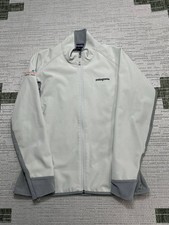 Patagonia Polartec Softshell Fleece Jacket Womens Medium Beige Logo Mock Neck
