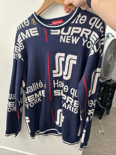 Pull Supreme homme moyen bleu marine qualité SS20 neuf pull patineur