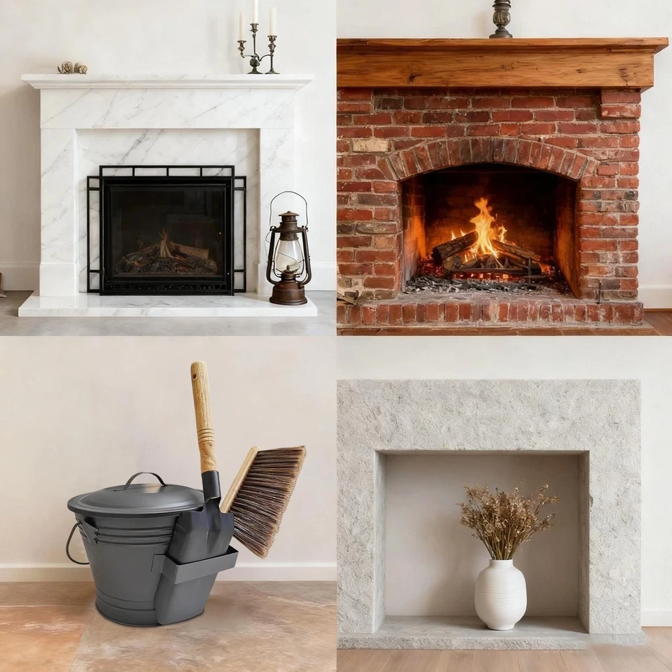 Weißblech-Ascheeimer mit Deckel, Schaufel, Besen für Kamine, Feuerstellen, Öf - Bild 4 von 4