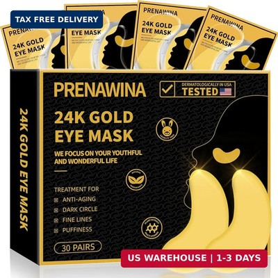 Under Eye Patches for Puffy Eyes Treatment 30 Pairs, 24K Gold Under Eye Masks fo