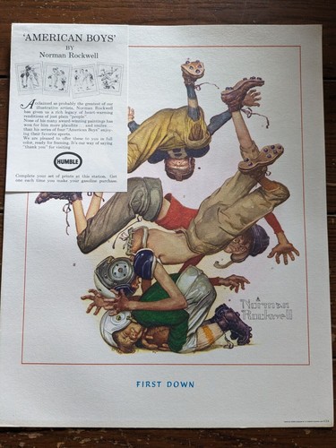 Norman Rockwell Football Boys Playing Art Print Kids School Sports Frameable Old