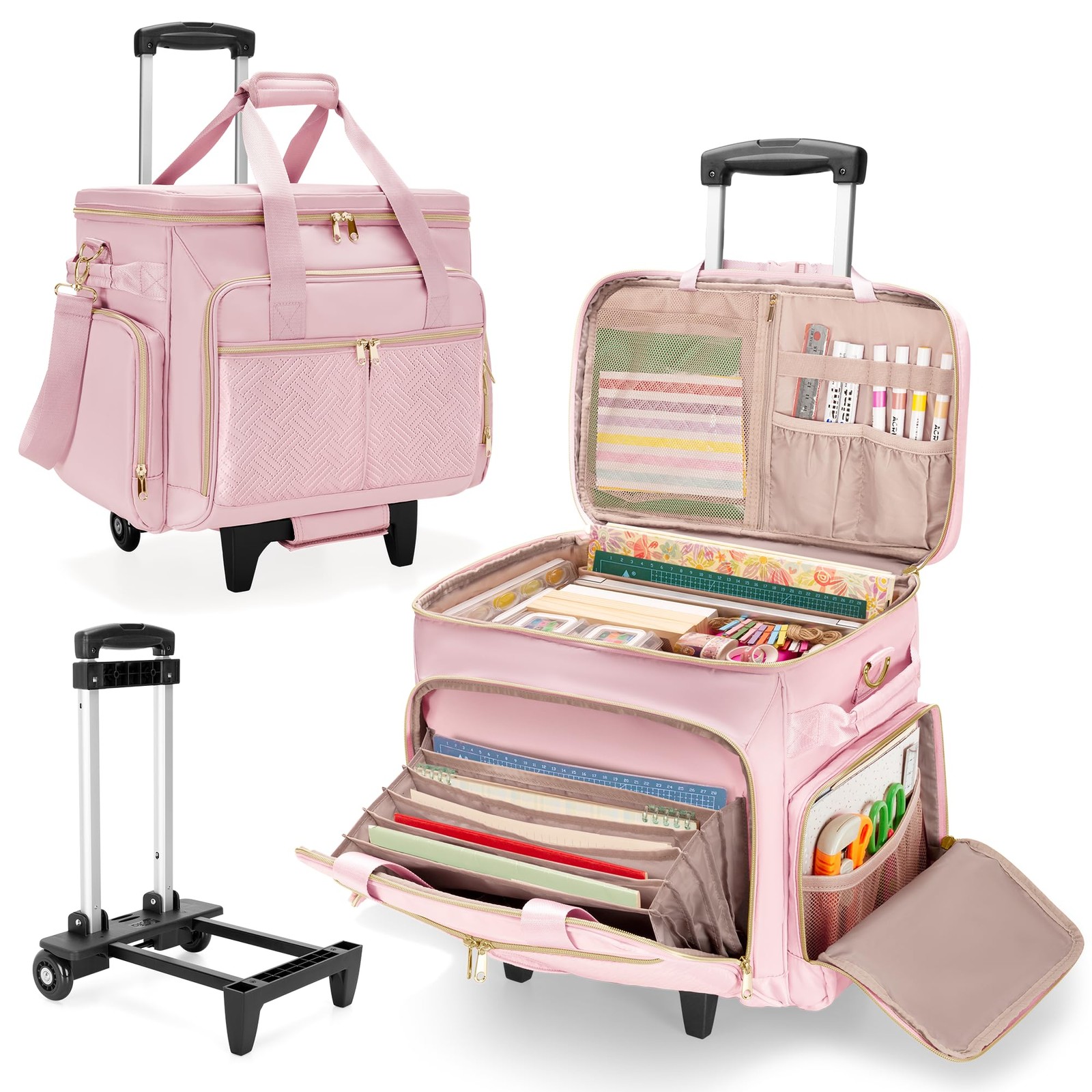 Rolling Scrapbook Bag, Scrapbook Storage Tote Bag with Wheels, Craft Cart Org...