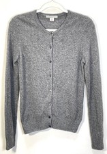 Uniqlo 100 Cashmere Cardigan Sweater Womens M Charcoal GrayButton Crewneck