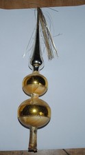 alte goldene Christbaumspitze aus Glas mit Tinsel, bemalt