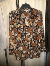 Pleione Blouse Long Sleeve Fall Floral 1/2 Button Medium NWT Boho Classic