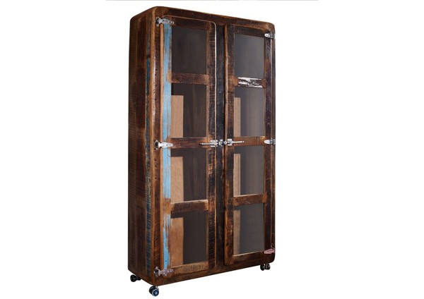 Industrial Altholz Vitrine M Rollen Mehrfarbig Vitrinenschrank Holz Schrank-image