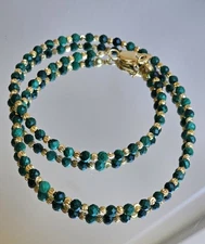 Gold Filled Beaded Malachite Minimaliste  Collar Green and Gold Choker Necklace