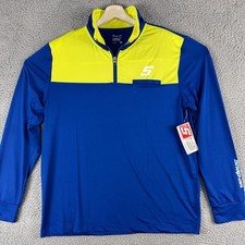 Snap On Pullover Mens Medium Blue Yellow Quarter Zip Long Sleeve Workwear Shirt